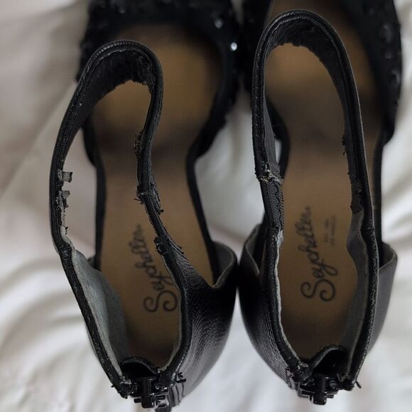 Seychelles size 8 Black Rhinestone Open Toe Heels with Ankle Strap - Picture 9 of 14
